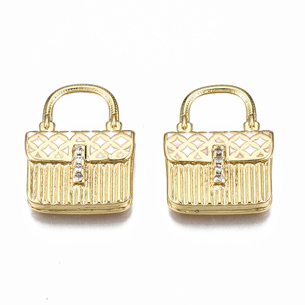 

PandaHall Brass Micro Pave Cubic Zirconia Enamel Pendants, Nickel Free, Real 16K Gold Plated, Bag, White, 20x15.5x4mm, Hole: 6.5x8mm...