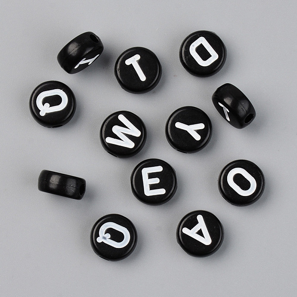 

PandaHall Opaque Acrylic Beads, with Enamel, Horizontal Hole, Flat Round with Initial Letter, White, Black, 9.5x4.5mm, Hole: 2mm Acrylic...