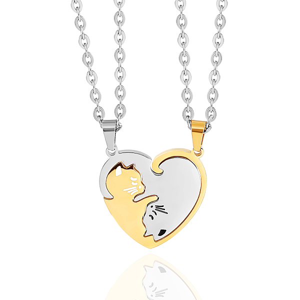 

PandaHall Two Tone Heart Puzzle Matching Necklaces Set, Cat Yin Yang Pendant Necklaces, Love Magnetic 316L Surgical Stainless Steel...