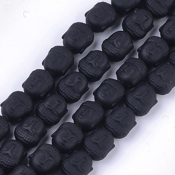 PandaHall Spray Painted Non-magnetic Synthetic Hematite Beads Strands, Matte Style, Buddha Head, Black, 10x9x7.5mm, Hole: 1mm, about...