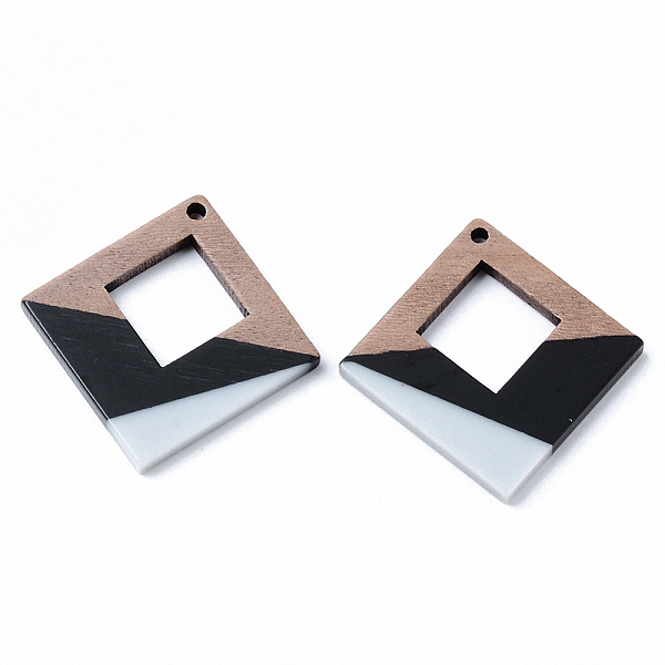 

PandaHall Resin & Walnut Wood Pendants, Rhombus, Sky Blue, 37x37x3mm, Hole: 2mm Resin+Wood Rhombus Blue
