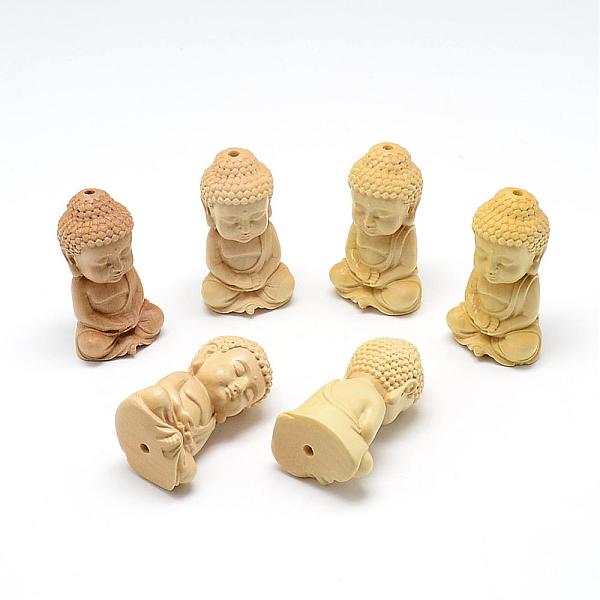 

PandaHall Carved Undyed BoxNatural Wood Beads, Buddha, Wheat, 37~40x22~23x19mm, Hole: 2~2.5mm Poplar Wood Human Orange