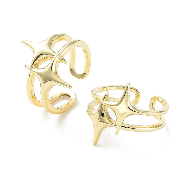 

PandaHall Brass Open Cuff Rings, Double Star, Real 18K Gold Plated, US Size 7 1/4(17.5mm) Brass Star