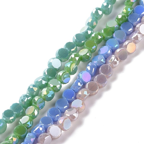

PandaHall Electroplate Glass Beads Strands, AB Color Plated, Faceted, Flat Round, Mixed Color, 4.5x3mm, Hole: 1mm, about 145~150pcs/strand..., Multicolor