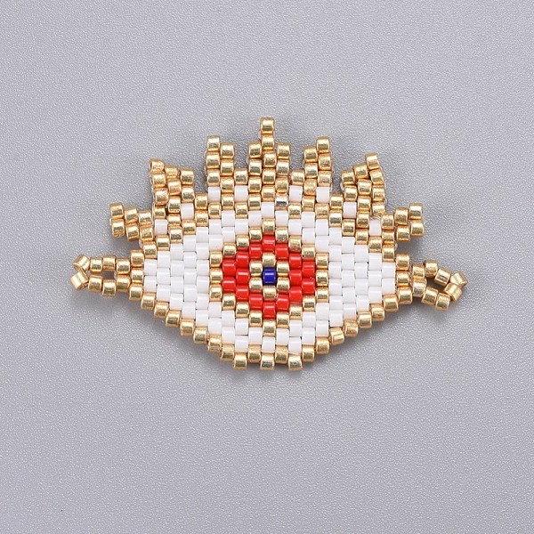 

PandaHall Handmade Japanese Seed Beads Links, with Japan Import Thread, Loom Pattern, Eye, Red, 26x41x2mm, Hole: 2mm Glass Eye Red