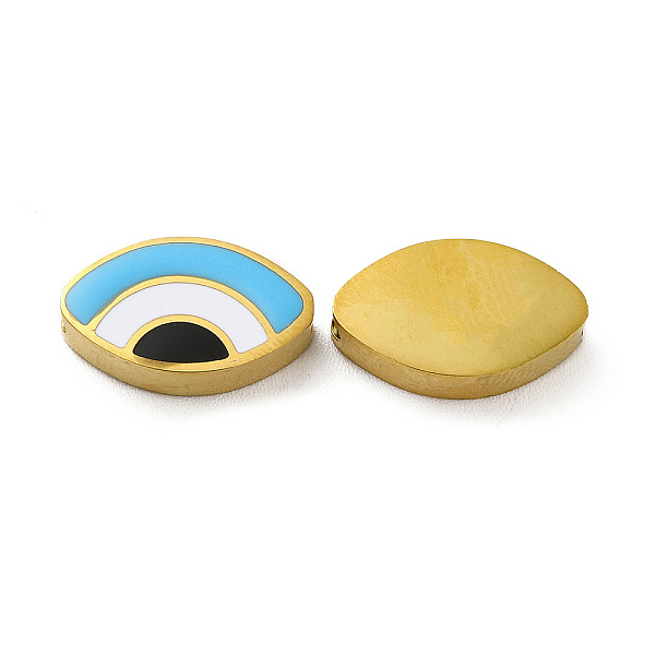 

PandaHall Ion Plating(IP) 304 Stainless Steel Beads, with Enamel, Real 18K Gold Plated, Eye, White, 8x13.5x3mm, Hole: 1.8mm Stainless...