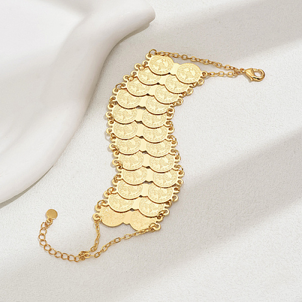 

PandaHall Brass Coin Link Bracelets, Cable Chains Bracelets for Women, Real 18K Gold Plated, 7-7/8 inch(20cm) Brass