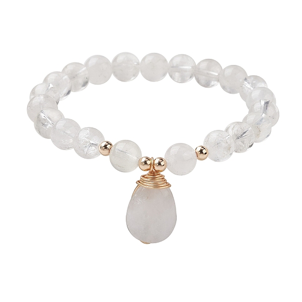 

PandaHall Natural Quartz Crystal Stretch Bracelets with Teardrop Charms for Women, Inner Diameter: 2-3/8 inch(6cm) Quartz Crystal