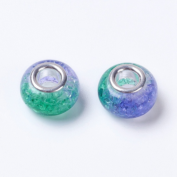 

PandaHall Two Tone Resin European Beads, with Silver Color Plated Brass Single Core, Rondelle, Sea Green, 14x8.5mm, Hole: 5mm Resin Rondelle...