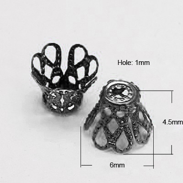 

PandaHall Iron Bead Caps, Gunmetal, 6x4.5mm, Hole: 1mm, about 540pcs/50g Iron