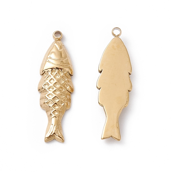 

PandaHall Ion Plating(IP) 304 Stainless Steel Pendants, Fish, Real 24K Gold Plated, 22.5x7x2.5mm, Hole: 1mm 304 Stainless Steel Fish