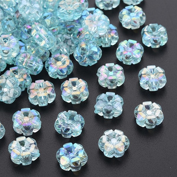 

PandaHall Transparent Acrylic Beads, AB Color Plated, Flower, Light Sky Blue, 10x5mm, Hole: 1.8mm, about 1650pcs/500g Acrylic Flower