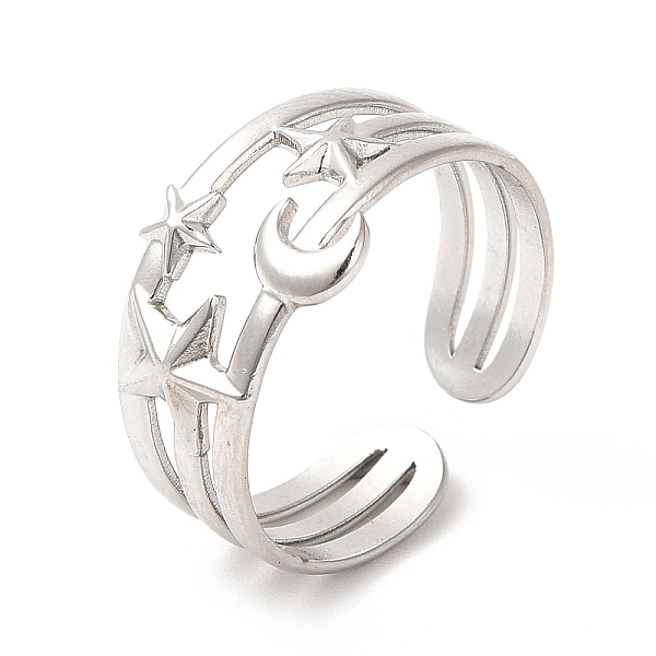 

PandaHall 304 Stainless Steel Cuff Wide Band Rings, Moon & Star Open Finger Rings for Women Men, Stainless Steel Color, 6~10mm, Inner...