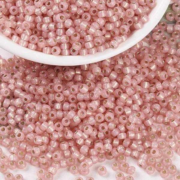 

PandaHall MIYUKI Round Rocailles Beads, Japanese Seed Beads, 8/0, (RR642) Dyed Salmon Silverlined Alabaster, 3mm, Hole: 1mm, about..., Pink