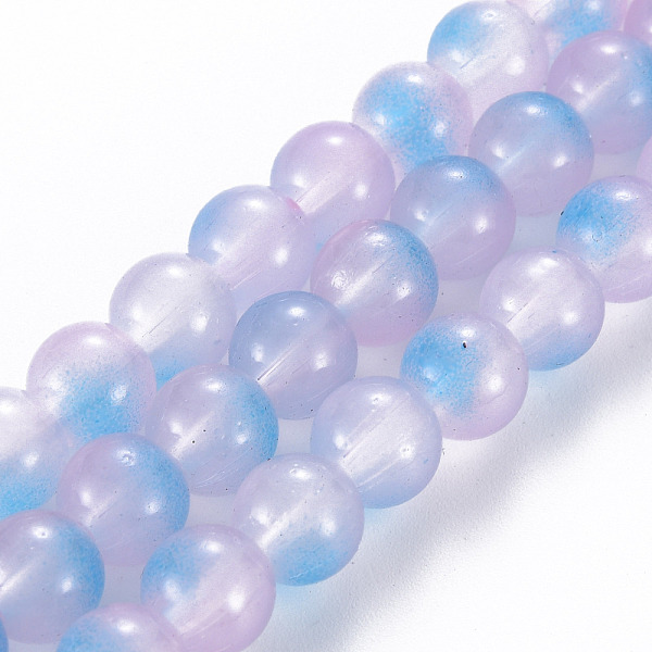 

PandaHall Spray Painted Glass Beads Strands, Round, Thistle, 8x7.5mm, Hole: 1.4mm, about 50~51pcs/strand, 14.57~14.96 inches(37~38cm) Glass..., Purple