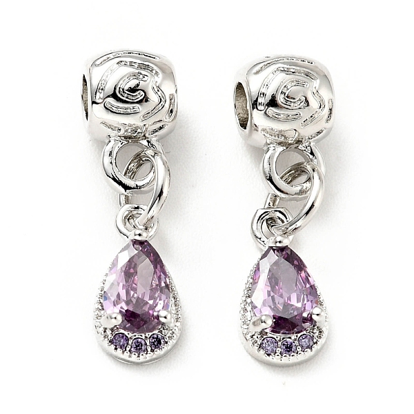 

PandaHall Rack Plating Brass Micro Pave Cubic Zirconia Pendants, Cadmium Free & Lead Free, Long-Lasting Plated, Teardrop, Platinum, 21~22mm..., Purple