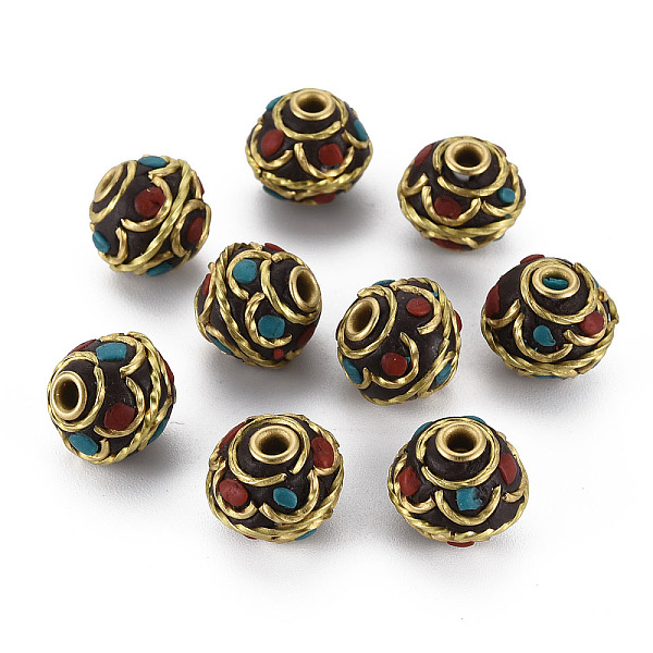 

PandaHall Polymer Clay Handmade Indonesia Beads, with Brass Findings, Barrel, Golden, Colorful, 12x11mm, Hole: 1.8mm Polymer Clay Rondelle