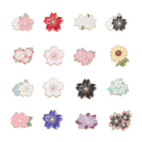 PandaHall Fashewelry Zinc Alloy Enamel Brooches, Enamel Pin, Mixed Shapes, Golden, Mixed Color, 16pcs/sbox Alloy Multicolor