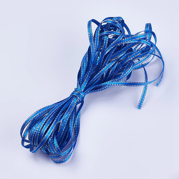 

PandaHall Double Face Satin Ribbon, Polyester Satin Ribbons, Golden Wired Edge, Blue, 1/8 inch(4mm), about 10m/bundle Polyester None Blue