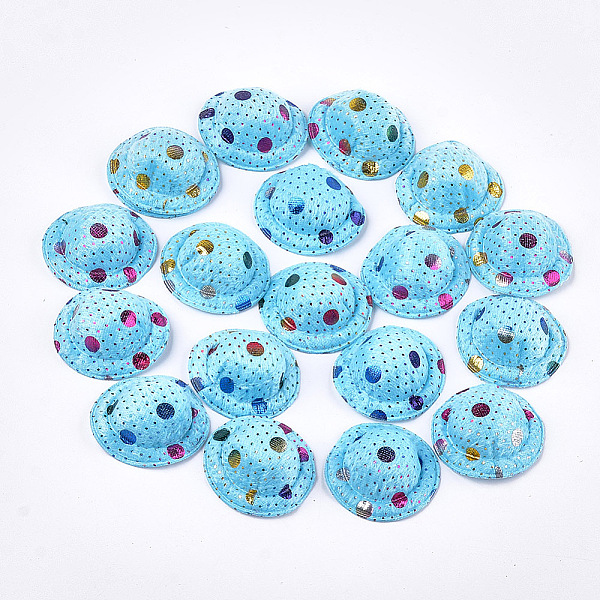 

PandaHall Velvet Hat Decoration, DIY Craft Decoration, Polka Dot Printed, Sky Blue, 48~50x17~18mm, about 100pcs/bag Cloth Blue