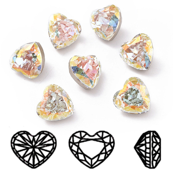 

PandaHall K9 Glass Rhinestone Cabochons, Pointed Back & Back Plated, Faceted, Heart, Light Crystal AB, 8x8x6mm Glass Rhinestone Heart Clear