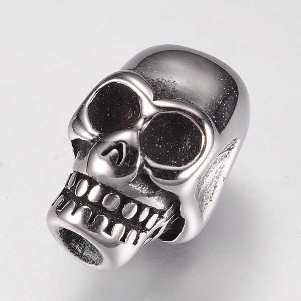 

PandaHall 304 Stainless Steel European Beads, Large Hole Beads, Skull, Antique Silver, 16.5x9.5x12mm, Hole: 4mm 304 Stainless Steel Skull