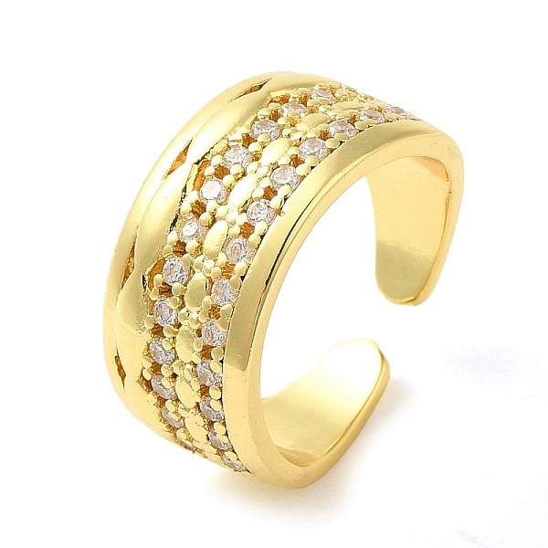 

PandaHall Brass Micro Pave Cubic Zirconia Cuff Rings, Real 16K Gold Plated, Inner Diameter: 18.5mm Brass+Cubic Zirconia Clear
