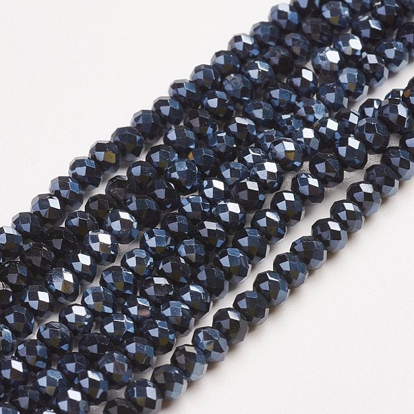 

PandaHall Electroplate Glass Beads Strands, Faceted, Rondelle, Black Plated, 3x2mm, Hole: 1mm, about 165~169pcs/strand, 15~16 inch(38~40cm)...