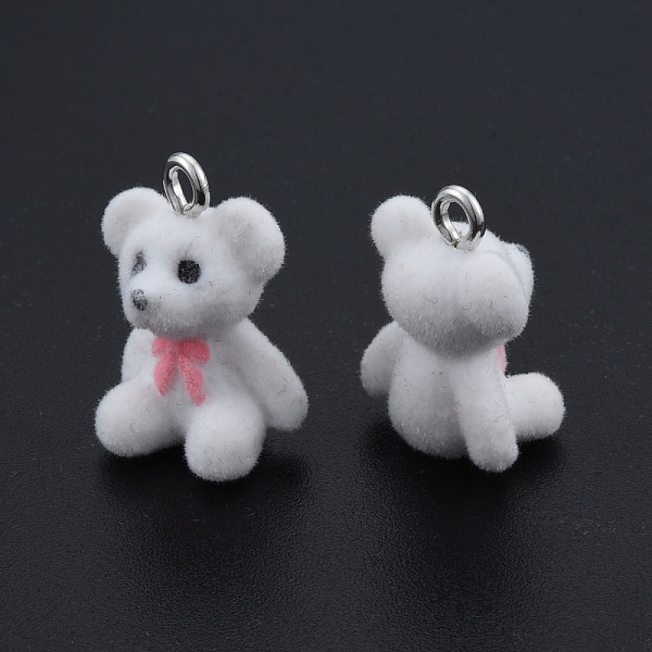 

PandaHall Opaque Resin Pendants, with Platinum Tone Iron Loops, Flocky Bear Charm with Bowknot, White, 22.5x15x11mm, Hole: 2.5mm Iron+Resin...
