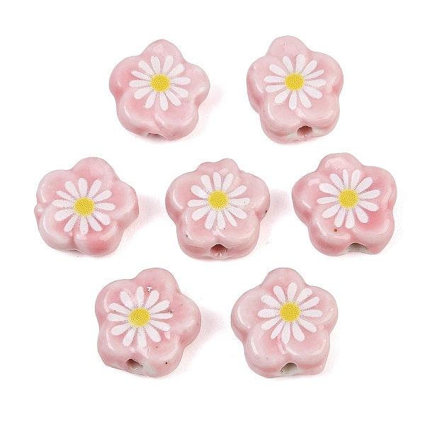 Glaze Daisy Flower Printed Porcelain Beads
