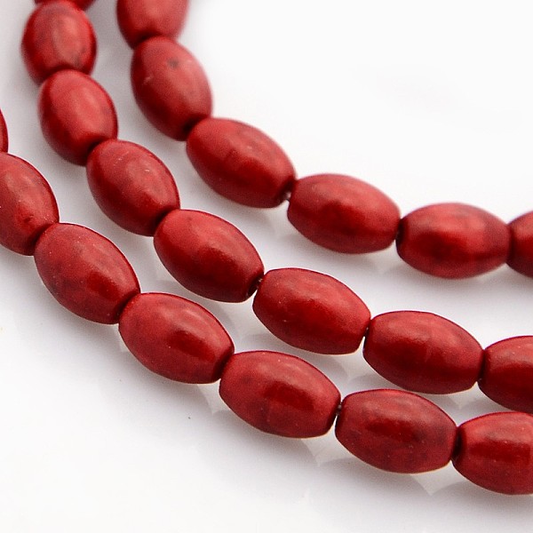 

PandaHall Synthetic Turquoise Beads Strands, Dyed, Rice, Red, 8x6mm, Hole: 1mm, about 52pcs/strand, 16 inch Synthetic Turquoise Rice Red