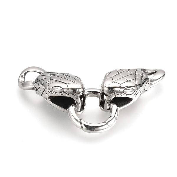 

PandaHall 304 Stainless Steel Spring Gate Rings, O Rings, with Two Cord End Caps, Snake, Antique Silver, 77x15x13mm 304 Stainless Steel