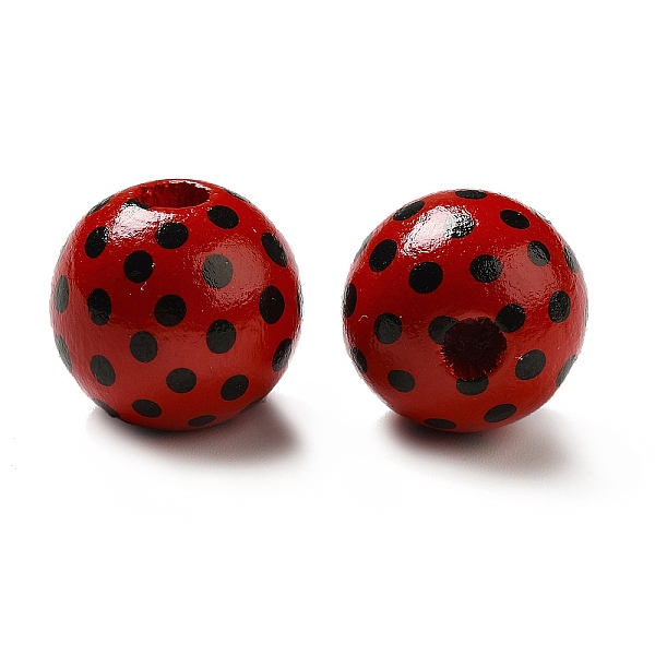 

PandaHall Printed Wood Round Beads, Red & Black, Polka Dot Pattern, 15.5~16x14.5~15mm, Hole: 3.5~5mm Wood Polka Dot Red