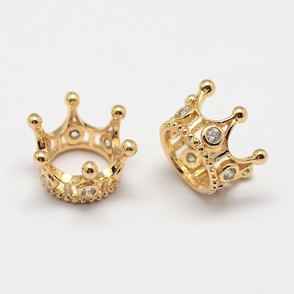 

PandaHall Crown Brass Micro Pave Grade AAA Cubic Zirconia Large Hole Beads, Cadmium Free & Nickel Free & Lead Free, Golden, 13x8mm, Hole...