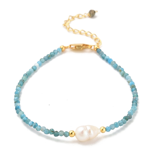 

PandaHall Natural Apatite Bead Bracelets, with Sterling Silver Beads and Pearl Beads, Real 18K Gold Plated, 16.8~17cm Apatite