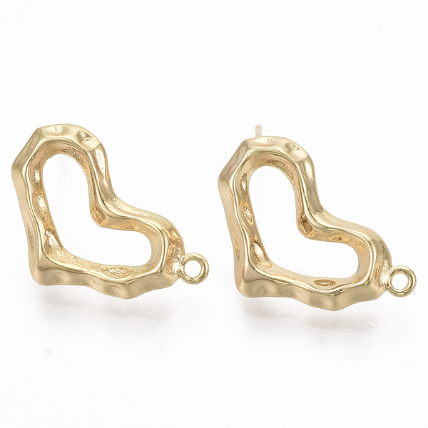 

PandaHall Brass Stud Earring Findings, with Loop, Nickel Free, Hammered, Heart, Real 18K Gold Plated, 12.5x20x3mm, Hole: 1.2mm, Pin: 0.7mm...
