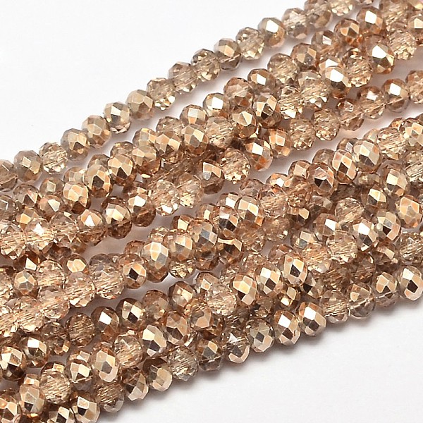 

PandaHall Faceted Rondelle Transparent Painted Glass Beads Strands, Tan, 4x3mm, Hole: 1mm, about 125pcs/strand, 15 inch Glass Rondelle..., Orange