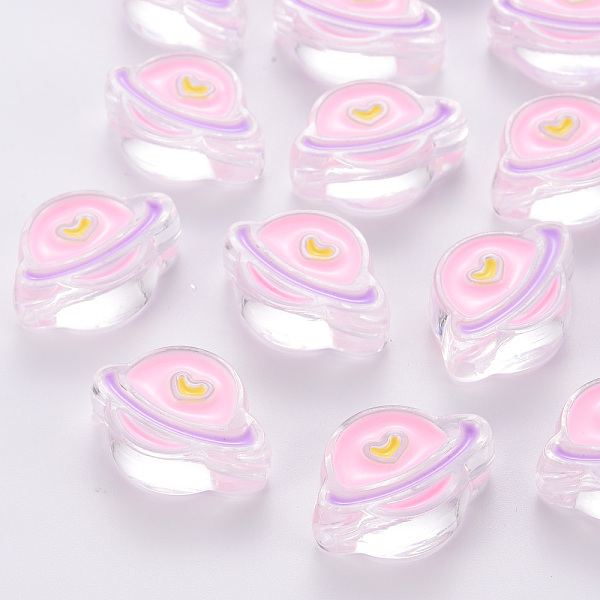 

PandaHall Transparent Acrylic Beads, with Enamel, Planet, Pearl Pink, 19x26x9mm, Hole: 3mm Acrylic Planet