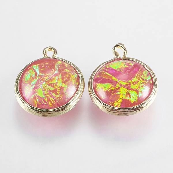 

PandaHall Resin Pendants, with Brass Findings, Flat Round, Light Gold, FireBrick, 19.5~20x16x7~7.5mm, Hole: 1mm Brass+Resin Flat Round Red