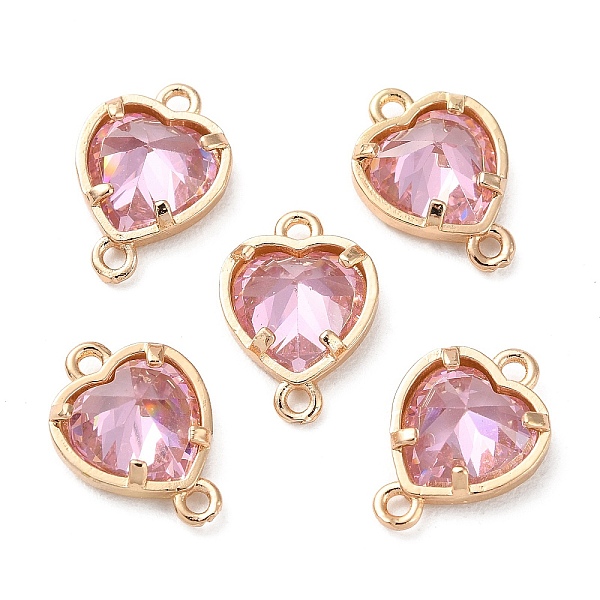 

PandaHall K9 Glass Connector Charms, Heart Links with Golden Tone Brass Findings, Light Rose, 14x10x4.5mm, Hole: 1.2mm Brass+Glass Heart..., Pink