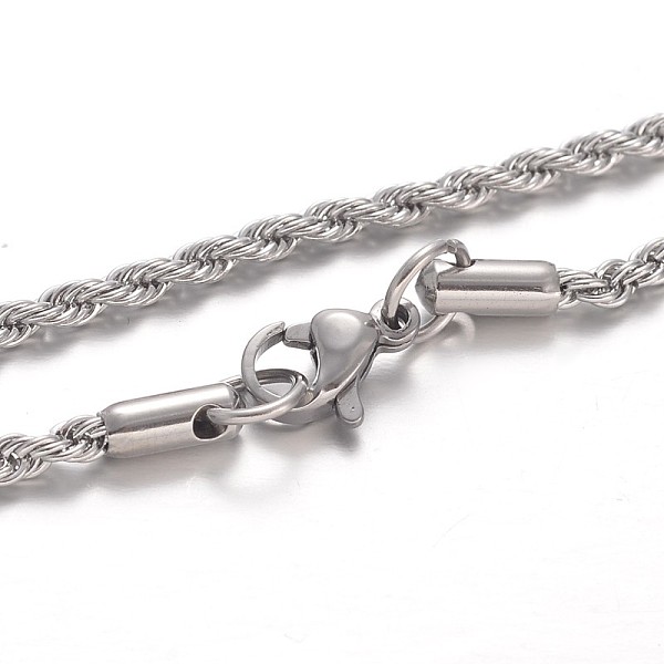 

PandaHall 304 Stainless Steel Rope Chain Necklaces, with Lobster Claw Clasps, Stainless Steel Color, 27.6 inch(70cm), 2.2mm 304 Stainless...