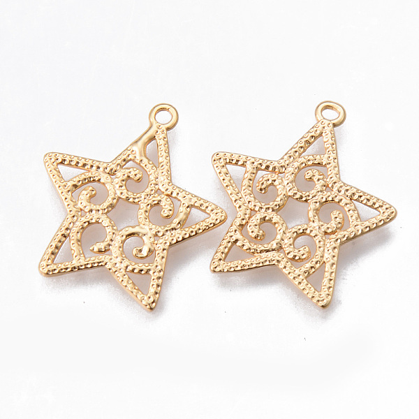 

PandaHall Brass Pendants, Nickel Free, Hollow Star, Golden, 22.5x21x1mm, Hole: 1.6mm Brass Star