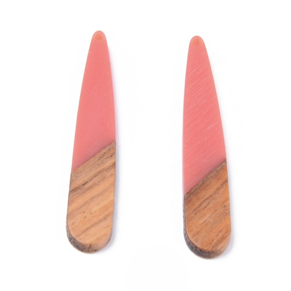 

PandaHall Resin & Walnut Wood Pendants, Teardrop, Camellia, 44x7.5x3mm, Hole: 1.2mm Resin+Wood Teardrop Pink