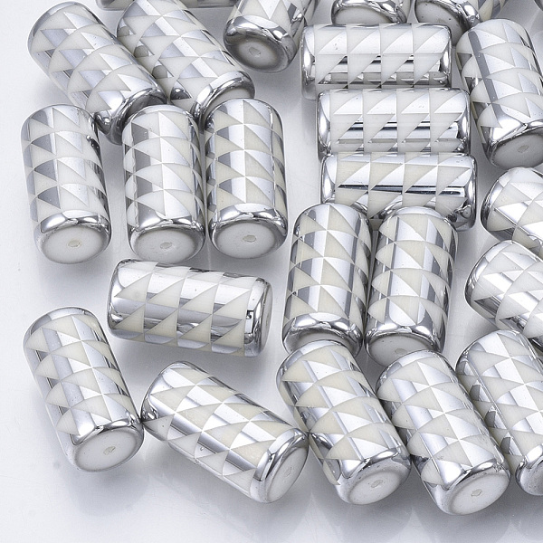 

PandaHall Electroplate Glass Beads, Column with Triangle Pattern, Silver, 20x10mm, Hole: 1.2mm, about 50pcs/bag Glass Others Silver