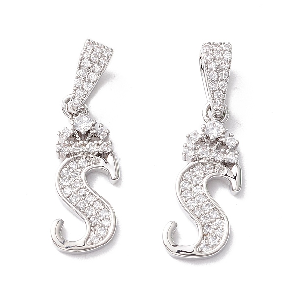 

PandaHall Eco-Friendly Brass Micro Pave Cubic Zirconia Pendants, Long-Lasting Plated, Real Platinum Plated, Cadmium Free & Lead Free, Letter...
