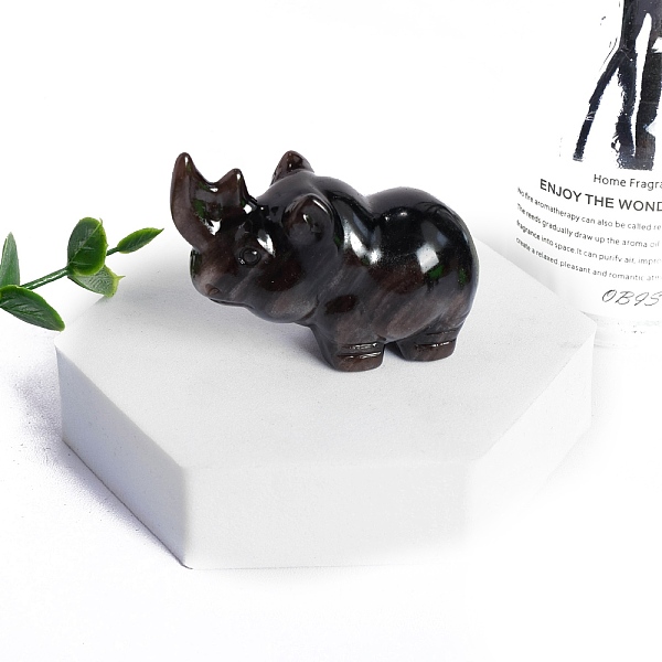

PandaHall Natural Obsidian Carved Rhinoceros Statue, Reiki Stone for Home Office Desktop Feng Shui Decorations, 50mm Obsidian Rhinoceros