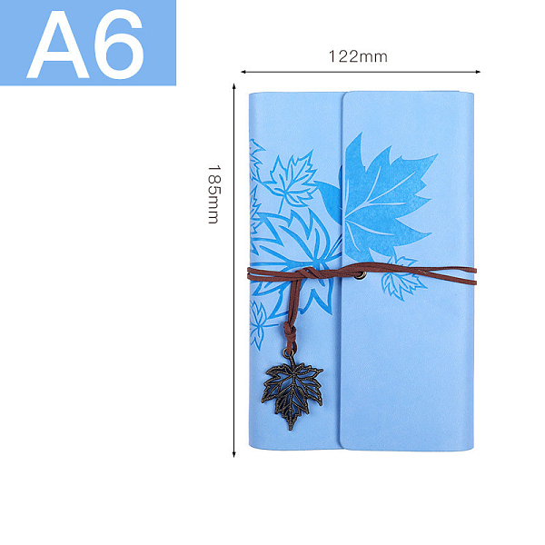 

PandaHall PU Leather Cover 6 Ring Binder Notebooks, Travel Journal, with String, Maple Leaf Pendants & Wood-free Paper, Rectangle, Sky Blue...