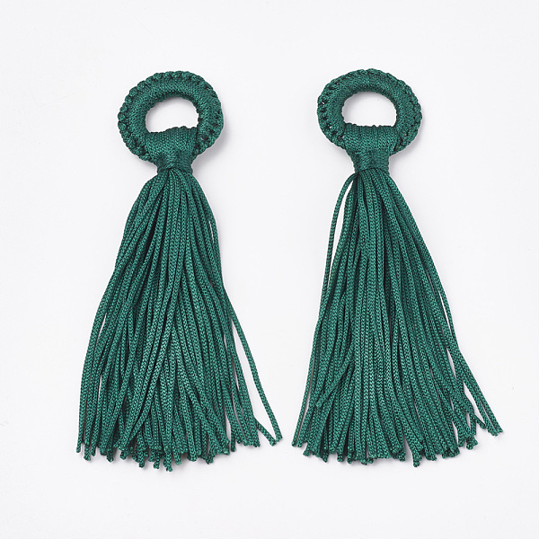 

PandaHall Polyester Tassel Big Pendant Decorations, Dark Green, 98~110x24~26x10~15mm, Hole: 14mm Polyester Green