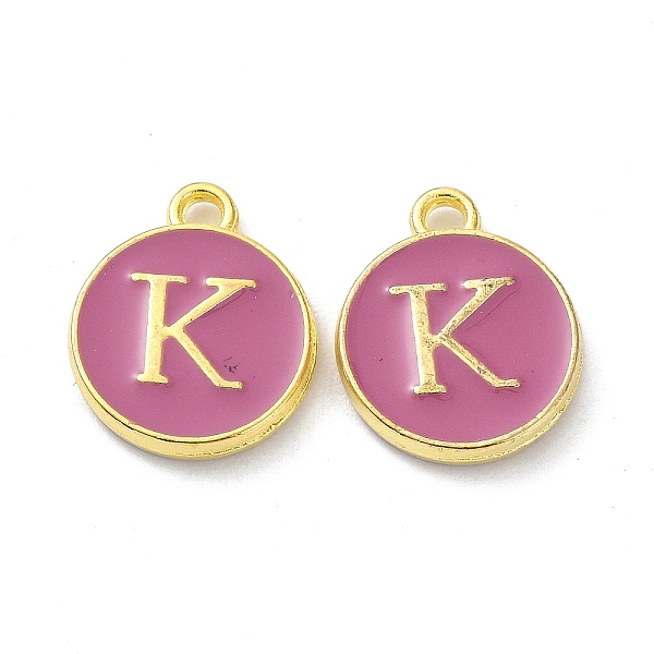 

PandaHall Golden Plated Alloy Enamel Charms, Cadmium Free & Lead Free, Enamelled Sequins, Flamingo, Flat Round with Letter, Letter.K..., Pink