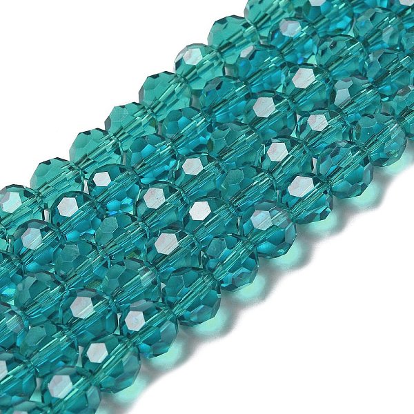 

PandaHall Transparent Glass Beads, Faceted(32 Facets), Round, Dark Turquoise, 8mm, Hole: 1mm, about 65~67pcs/strand, 49~50cm Glass Round